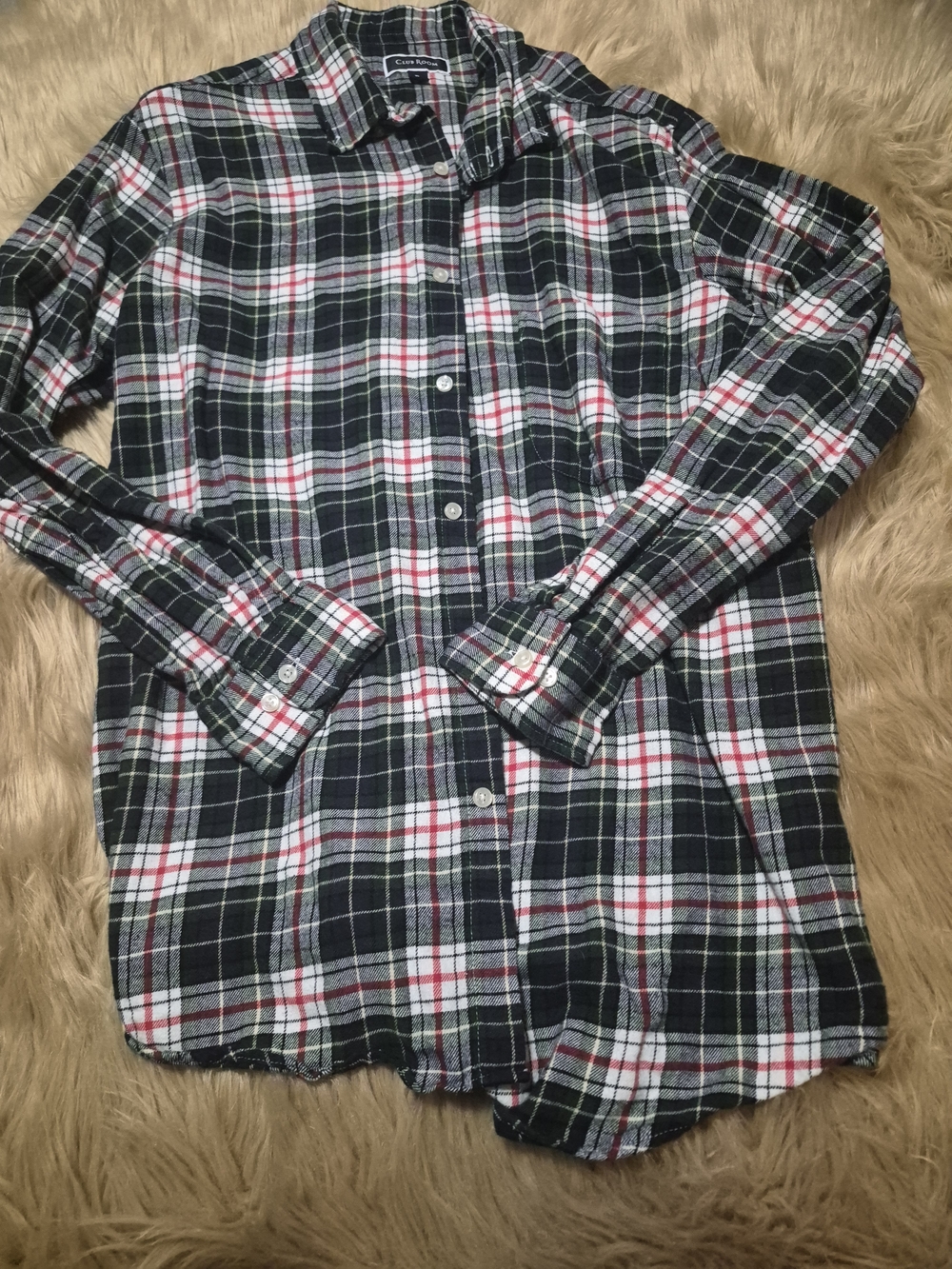 Club Room Long Sleeve Button Down Flannel Collar Shirt